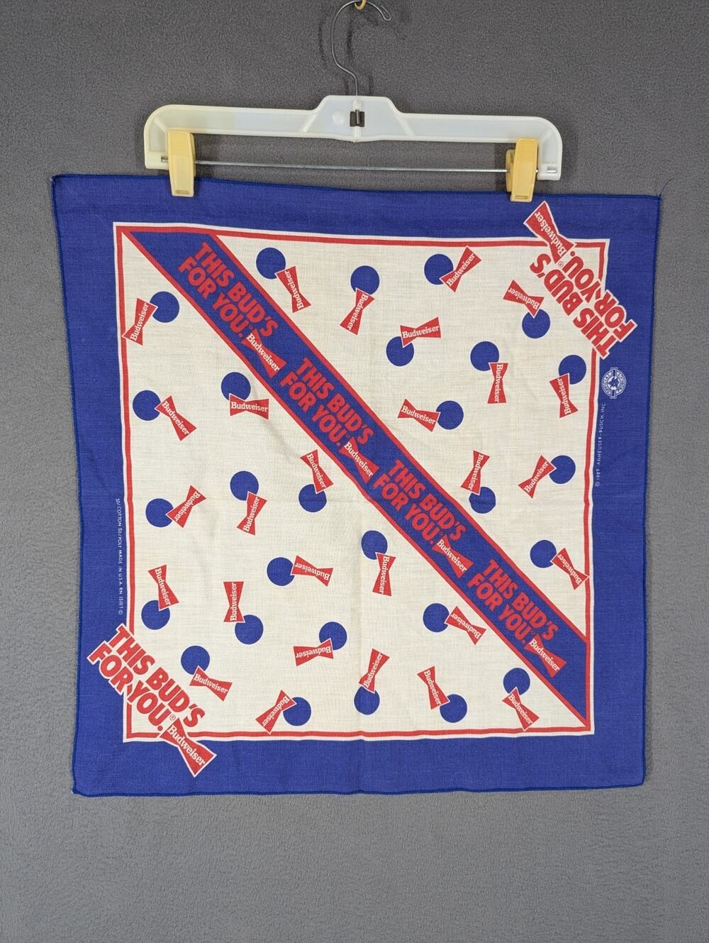 This Bud's For You Budweiser Beer Vintage Cloth Bandana 1989